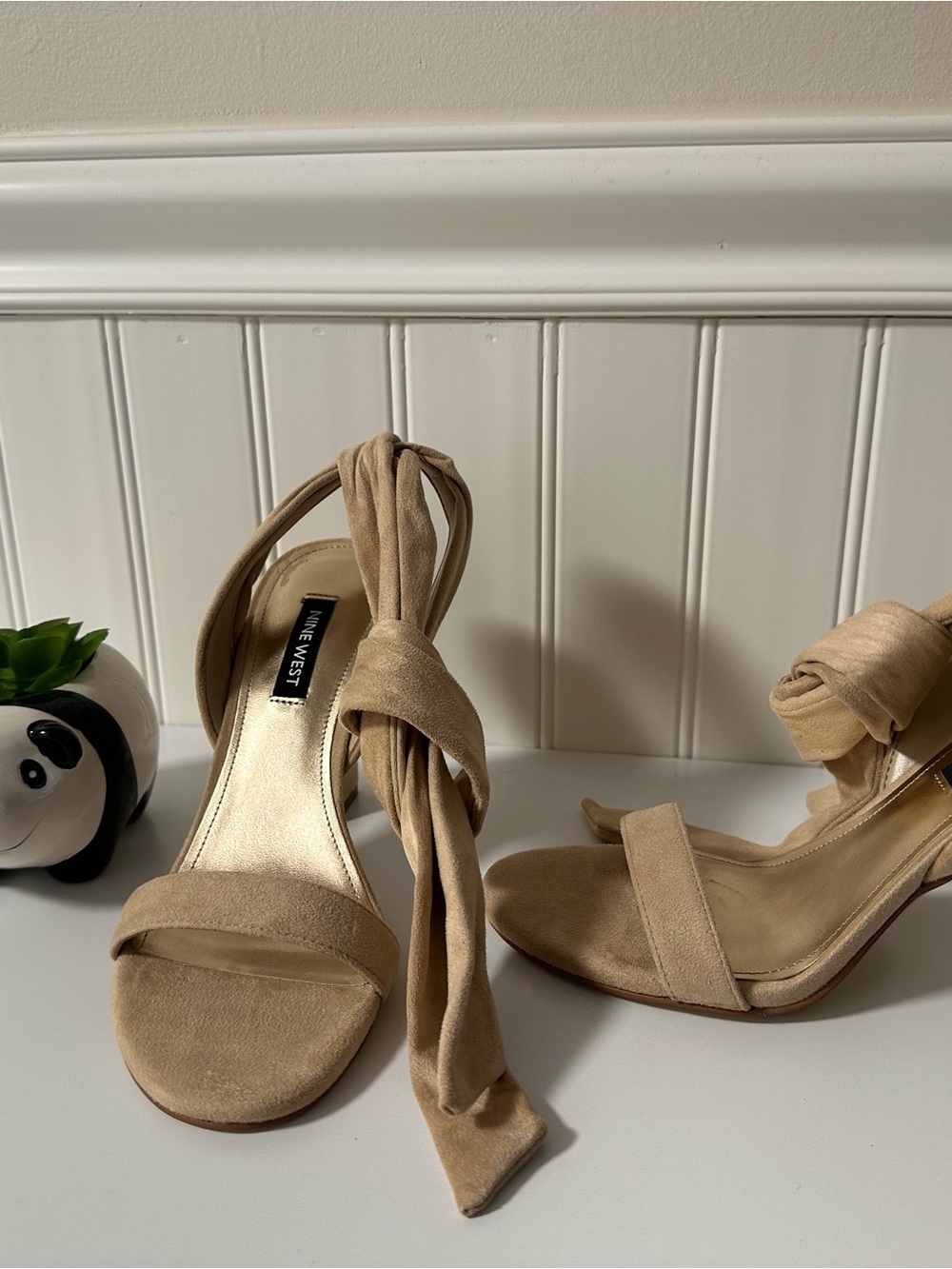 NIB- Nine West Kelsie 6M Light Natural - Ankle-Tie Suede High Heel Sandal - Picture 6 of 10